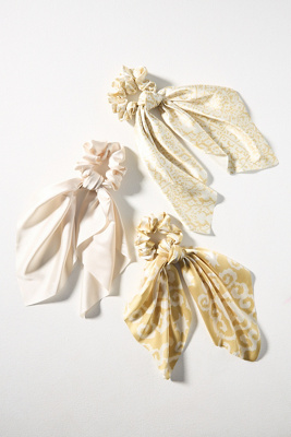 Shop By Anthropologie Assorted Patterned Hair Scarf Scrunchies, Set Of 3 In Yellow