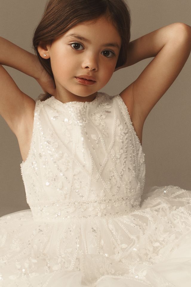Princess Daliana Crystal Petal Sequin Flower Girl Dress #1