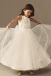 Princess Daliana Juliette Floral Appliqué Sparkle Lace Flower Girl Dress