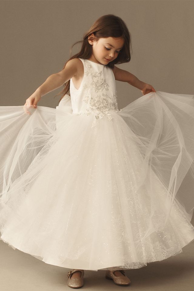 Princess Daliana Juliette Floral Appliqué Sparkle Lace Flower Girl Dress #3