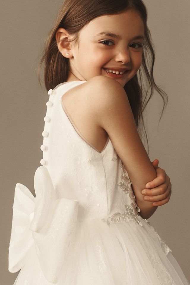 Princess Daliana Juliette Floral Appliqué Sparkle Lace Flower Girl Dress #4