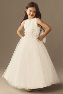 Princess Daliana Juliette Floral Appliqué Sparkle Lace Flower Girl Dress