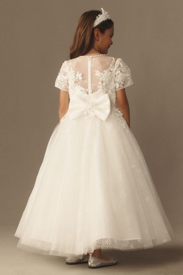 Princess Daliana Olivia French Lace Crystal Bloom Embroidered Flower Girl Dress #2