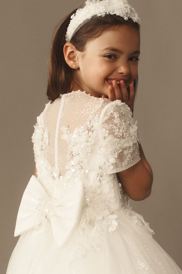 Princess Daliana Olivia French Lace Crystal Bloom Embroidered Flower Girl Dress #3