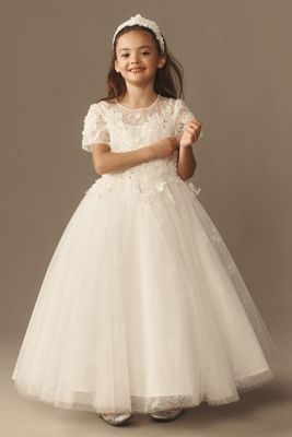 Princess Daliana Olivia French Lace Crystal Bloom Embroidered Flower Girl Dress