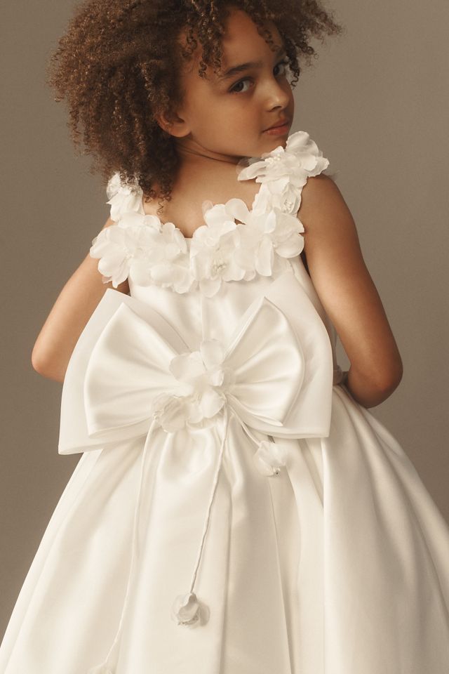 Princess Daliana Daisy Satin Floral Appliqué Flower Girl Dress