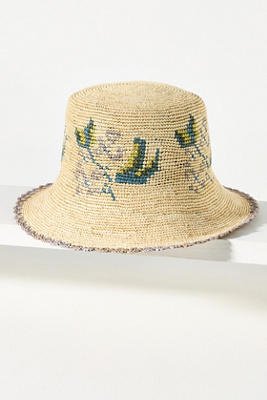 Freya Calla Embroidered Straw Bucket Hat