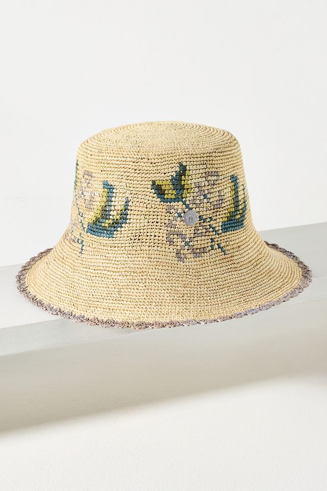 Freya Calla Embroidered Straw Bucket Hat #1