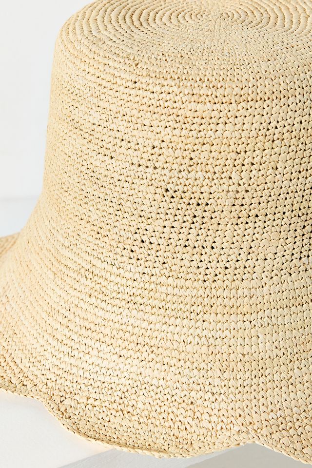 Freya Scallop Crochet Straw Bucket Hat | Anthropologie display picture 1