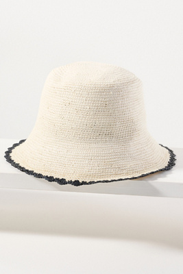 Freya Shell Crochet Straw Bucket Hat In White