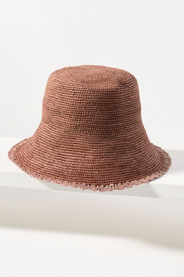 Freya Shell Crochet Straw Bucket Hat In Brown