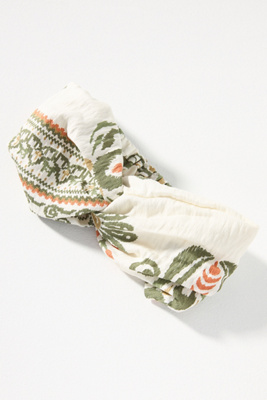 By Anthropologie Boho Print Twist Headband In Green