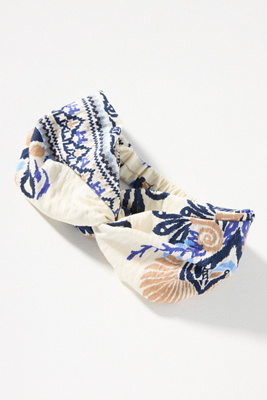 By Anthropologie Boho Print Twist Headband In Blue