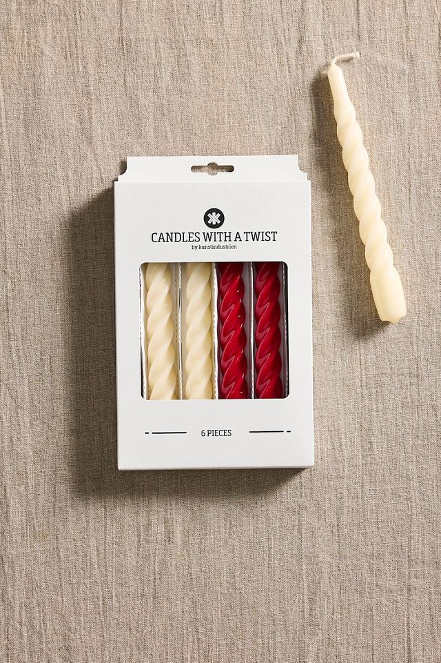 Unscented Spiral Taper Candles, Set of 6 Candy Cane #2