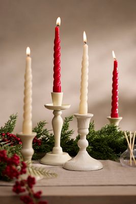 Unscented Spiral Taper Candles, Set of 6 Candy Cane