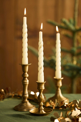 Terrain Unscented Spiral Taper Candles, Set Of 6 White Glitter In White