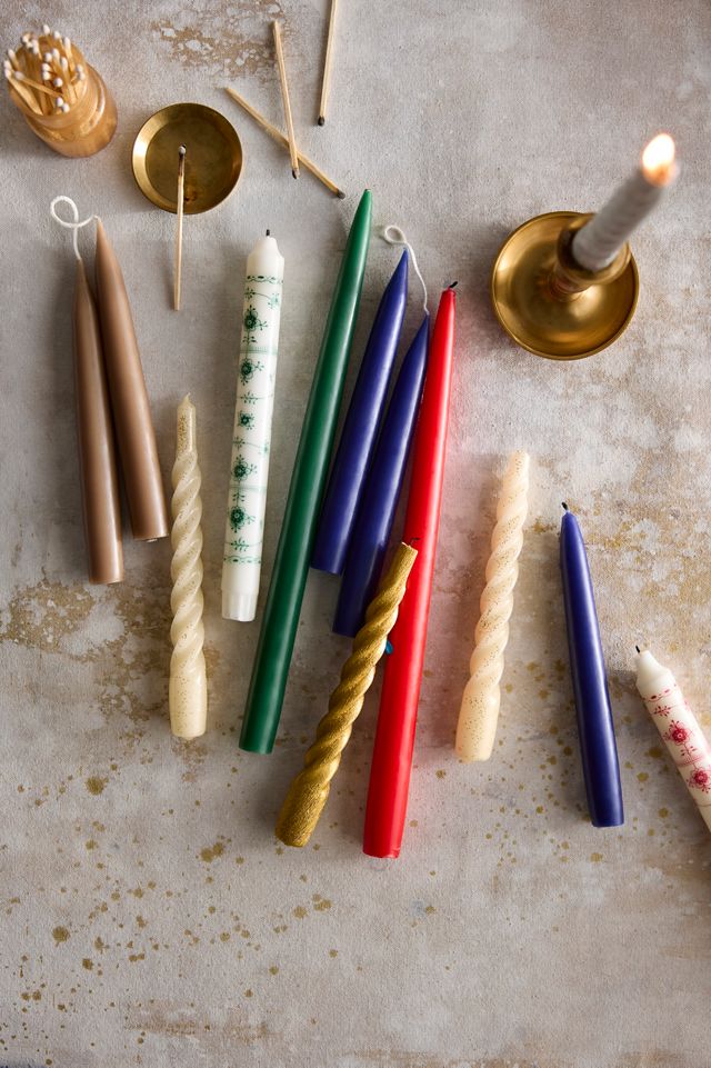 Unscented Spiral Taper Candles, Set of 6 White Glitter #2