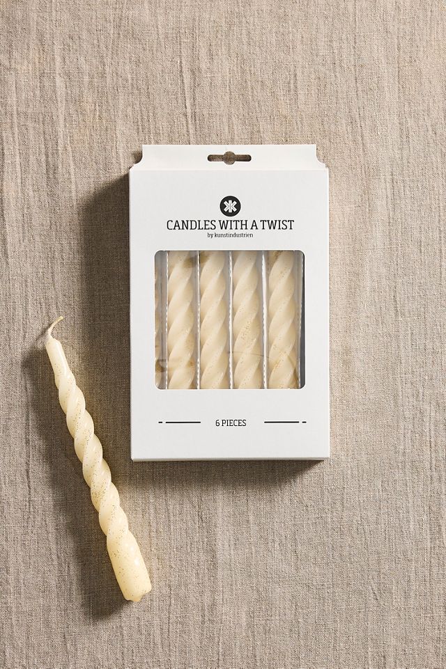 Unscented Spiral Taper Candles, Set of 6 White Glitter #3