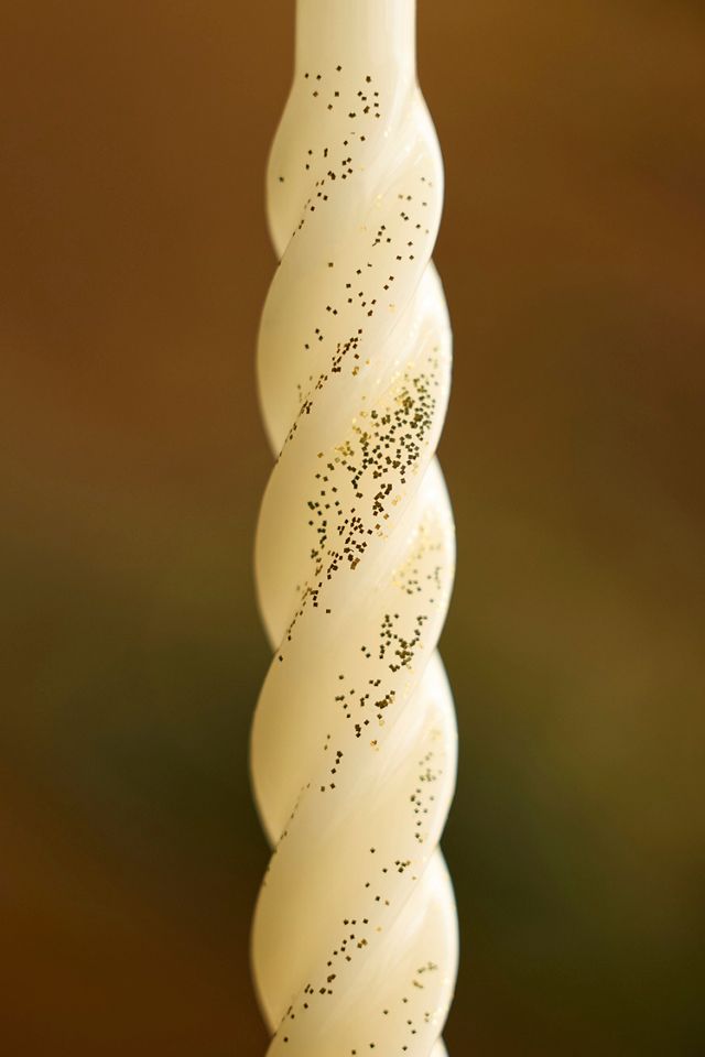 Unscented Spiral Taper Candles, Set of 6 White Glitter #1