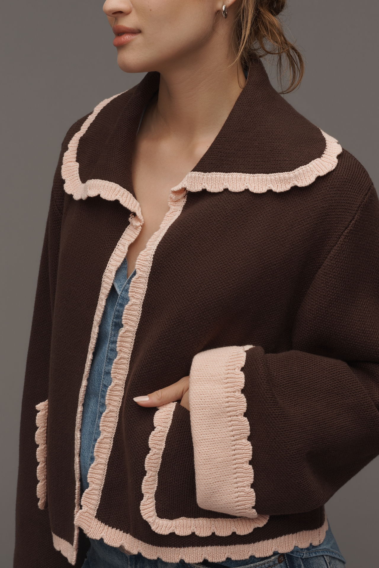 FRNCH x Anthropologie Scallop-Collar Cardigan Sweater