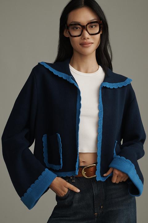 FRNCH x Anthropologie Scallop-Collar Cardigan Sweater