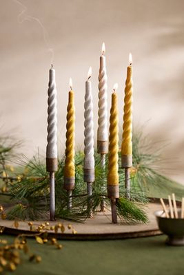 Unscented Spiral Taper Candles, Set of 6 Metallic