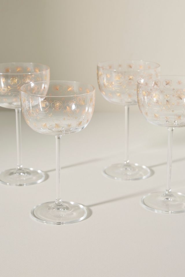 Flora 24k Gold Accent Coupe Glasses, Set of 4 #3
