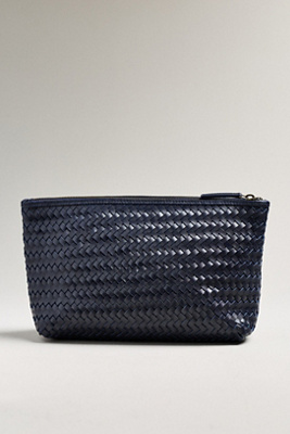 Bembien Woven Leather Zip Pouch In Blue