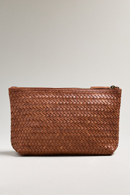 Bembien Woven Leather Zip Pouch In Sand