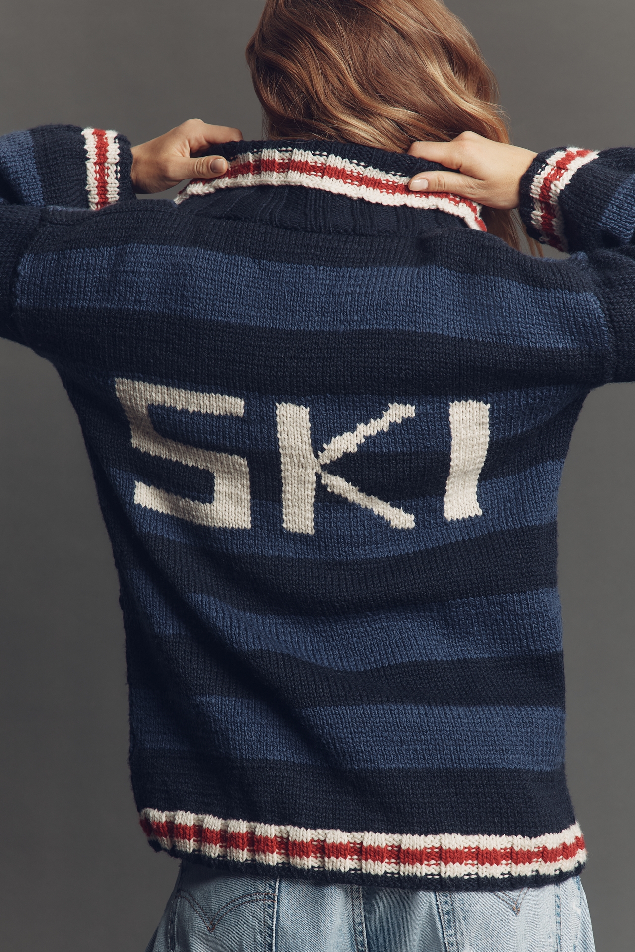 Frantic Dolomites Striped Patches Cardigan Sweater