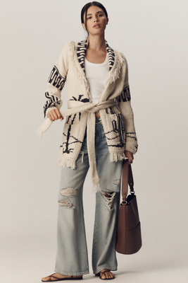 Frantic Las Palmas Fringe Cardigan Sweater In White