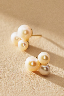 Shashi Trinity Pearl Stud Earrings In White