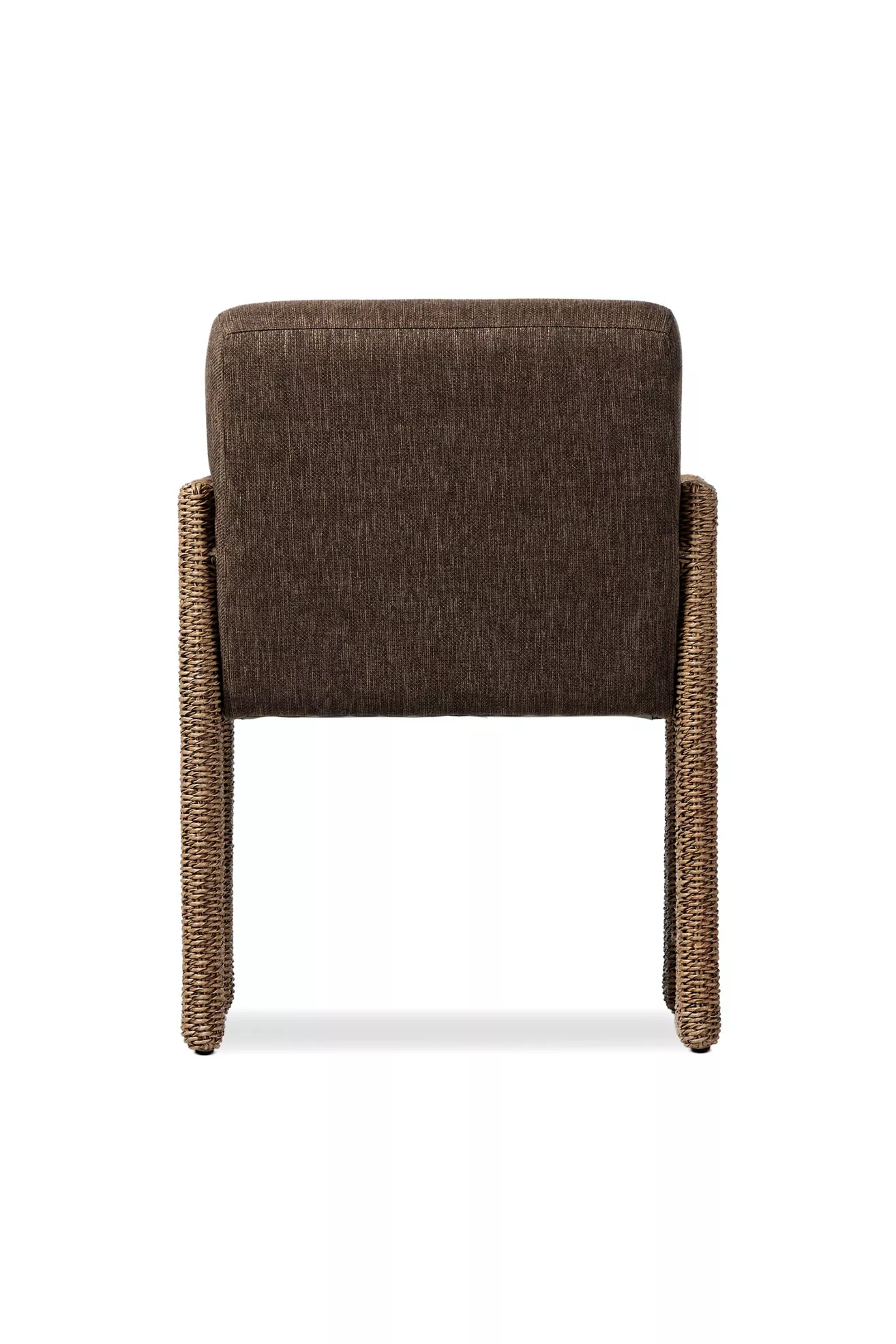 Rear view of brown woven outdoor dining chair