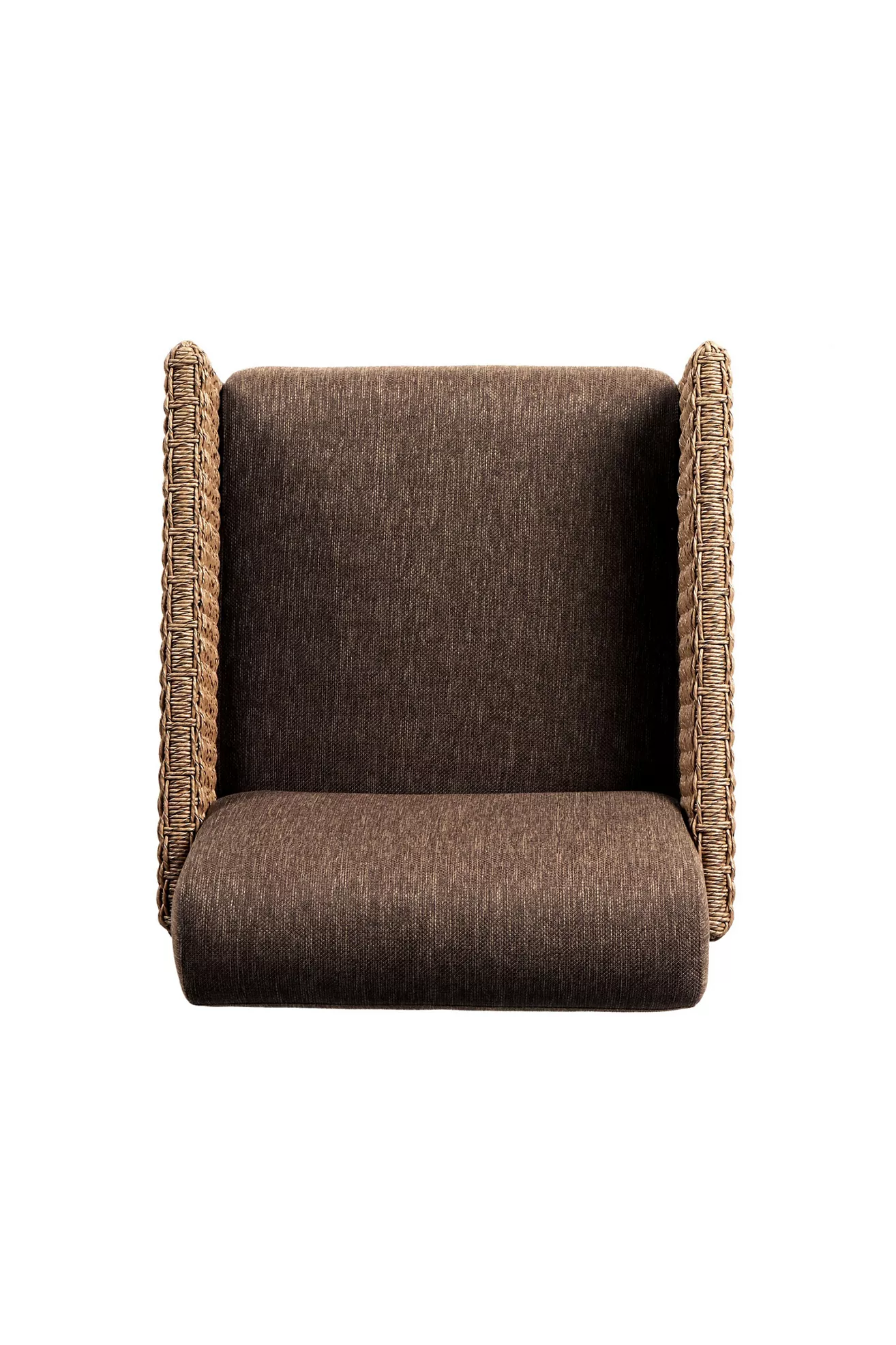 Top-down view of seat and armrests in woven chair