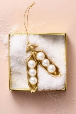 Anthropologie Pearl Pea Pod Ornament In Gold