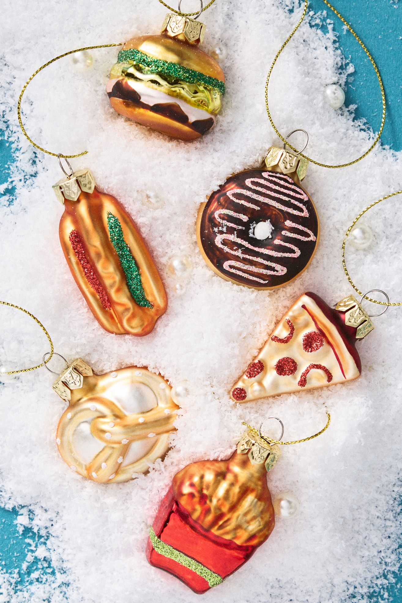 Mini Junk Food Glass Ornaments, Set of 6 - Assorted, One Size