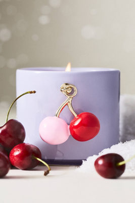 Anthropologie Cherry Charm Fruity Black Cherry & Tonka Ceramic Candle In Multi