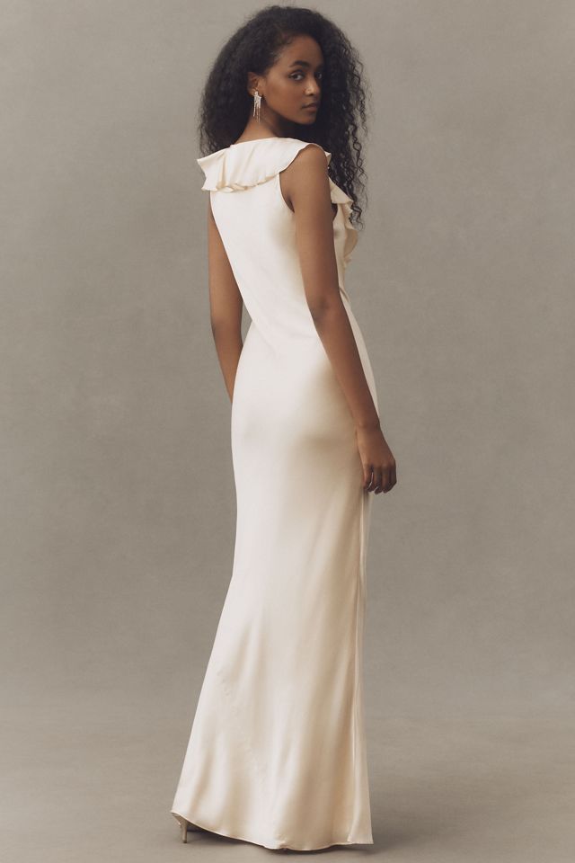 De La Vali Nema Ruffle Rosette Silk Satin Maxi Dress #1