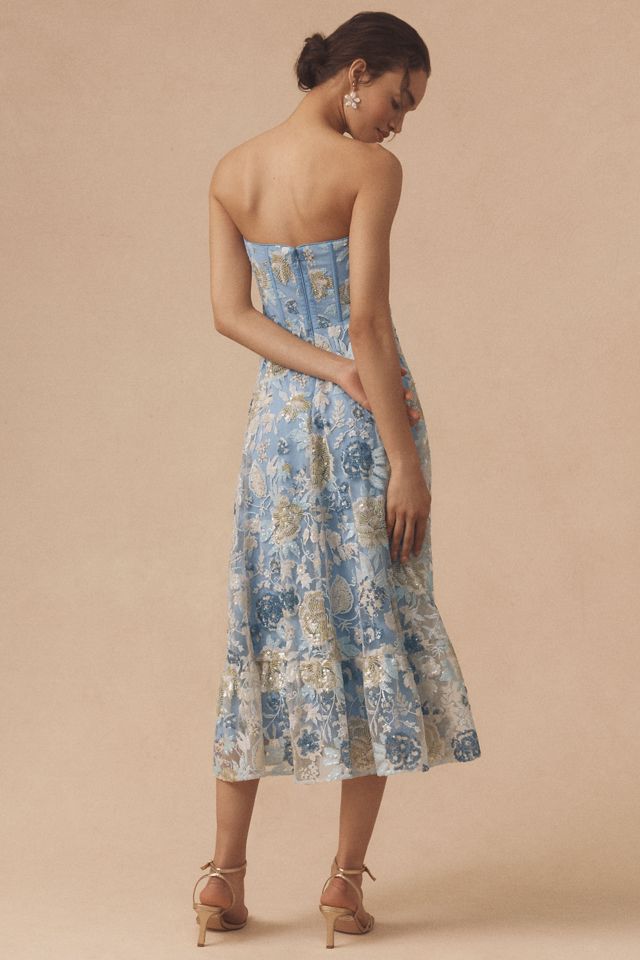 Dress The Population Carina Strapless Sweetheart Sequin Midi Dress