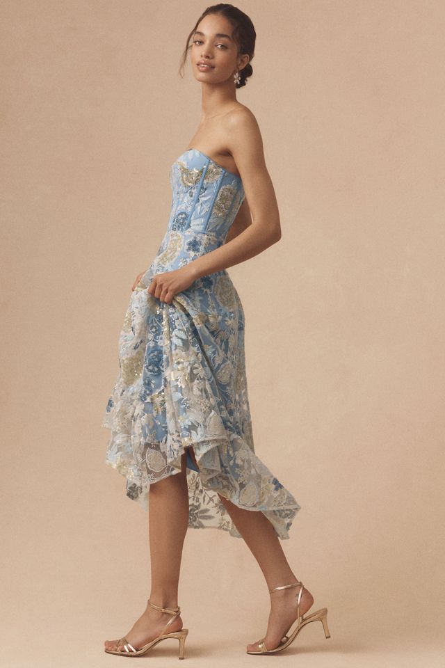 Dress The Population Carina Strapless Sweetheart Sequin Midi Dress