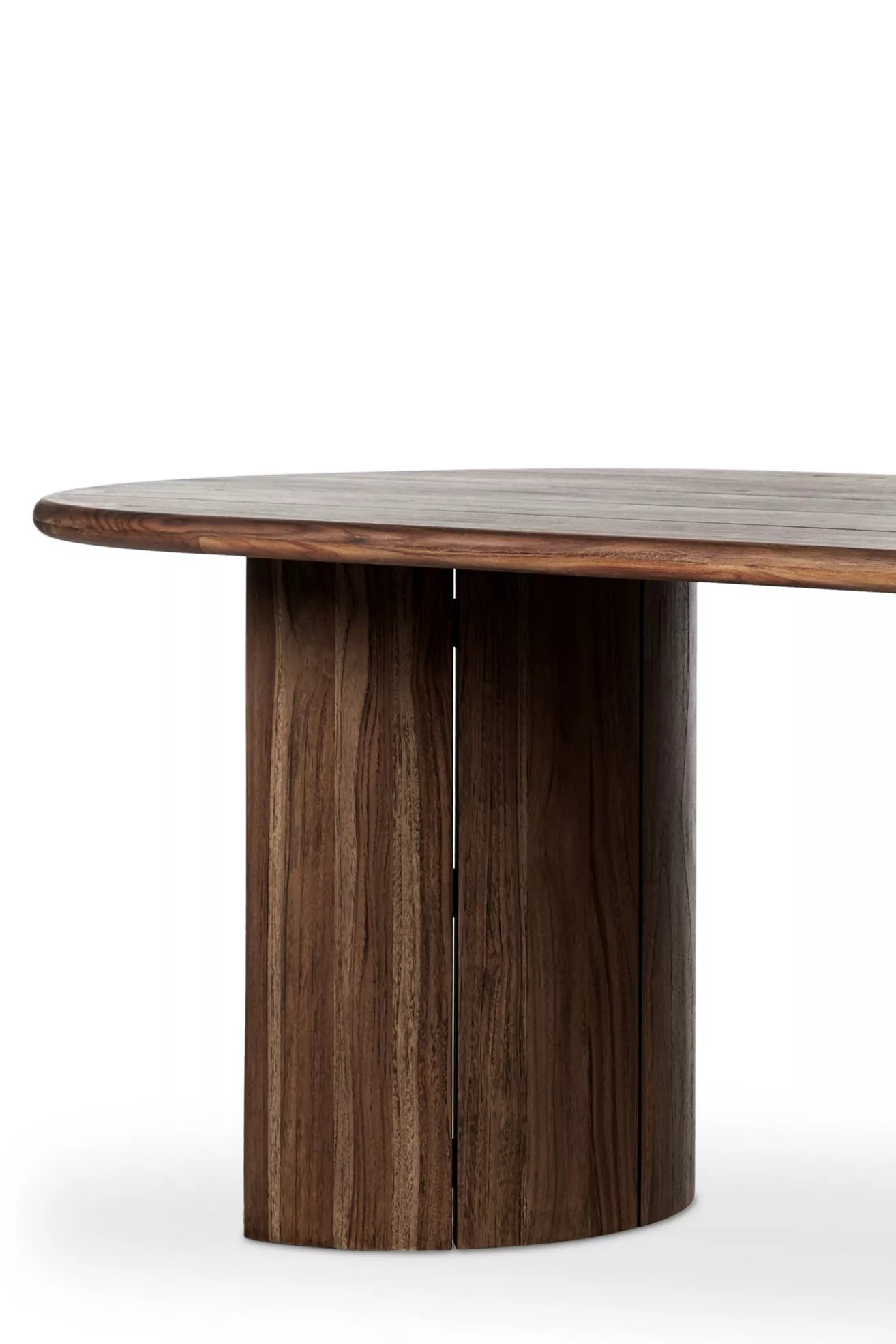 Partial side view showing oval tabletop and pedestal base