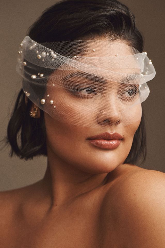 Twigs & Honey Pearl Adorned Birdcage Veil #1