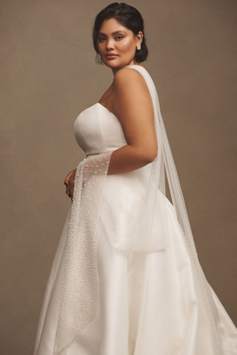 Twigs & Honey Mixed Pearl Embroidered Chapel Bridal Scarf