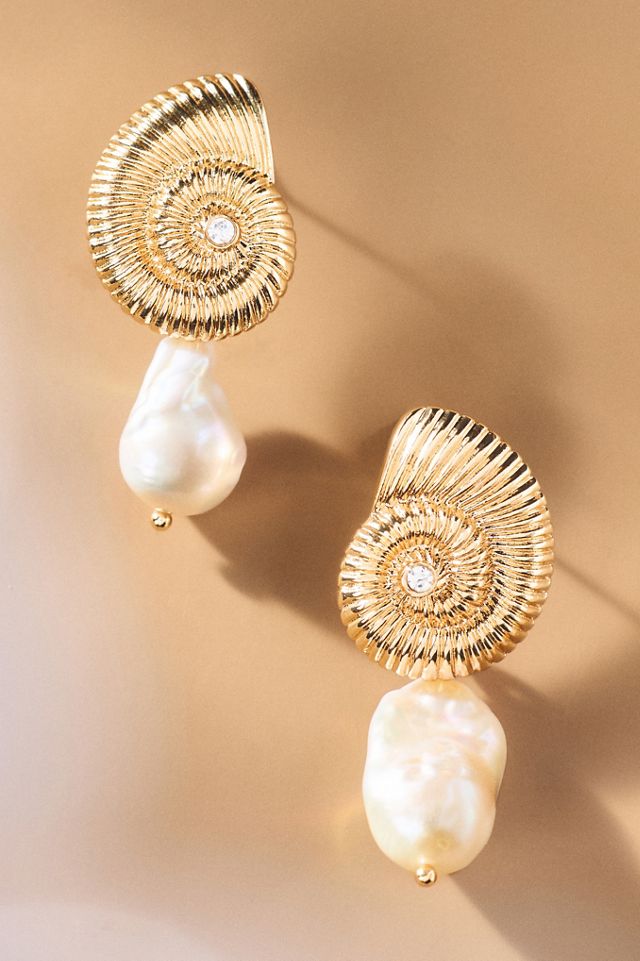 Ettika Nautilus Shell Pearl Earrings #1