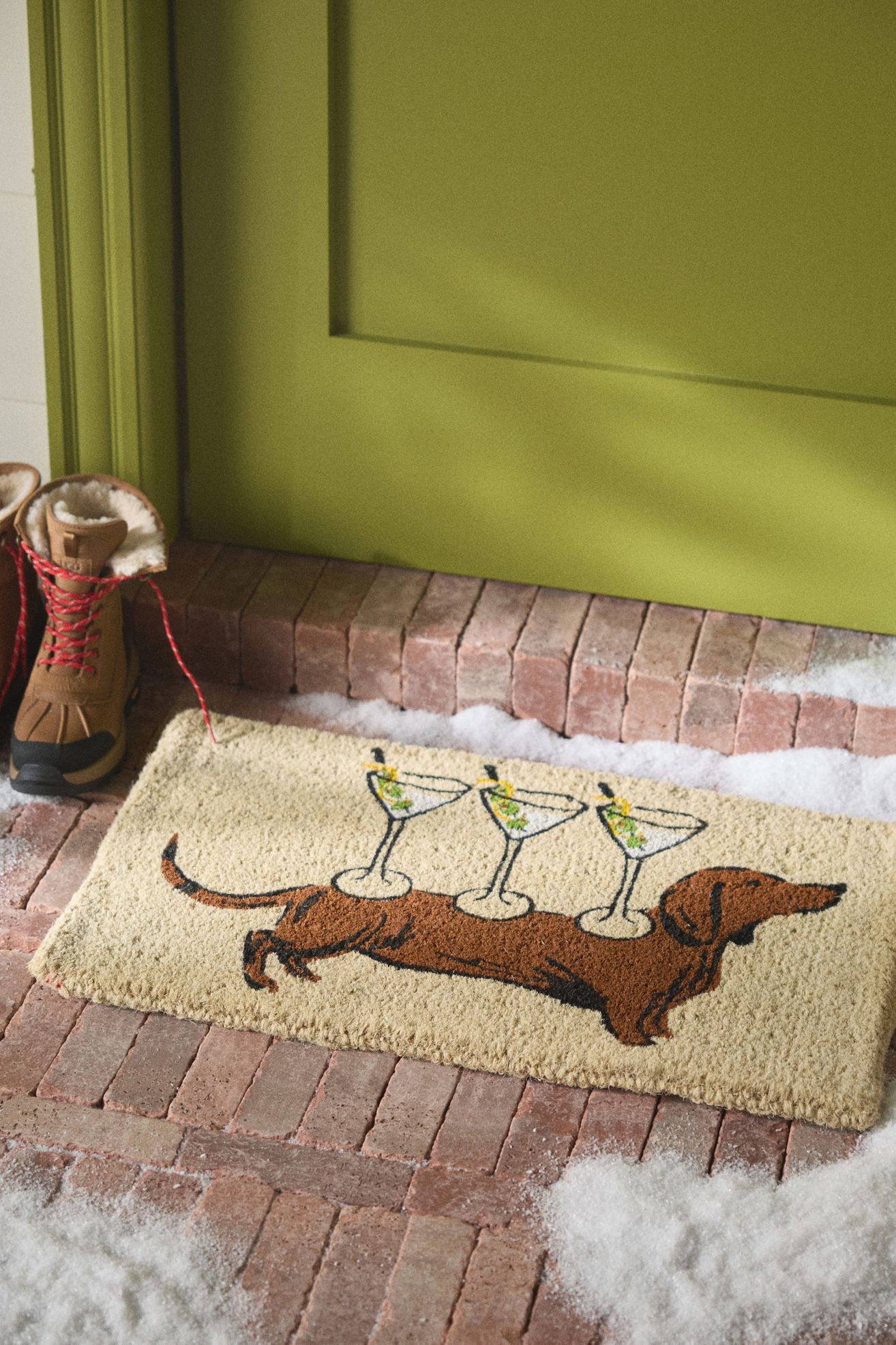 Martini Dachshund Printed Coir Doormat - Brown, Standard, 18" x 30"