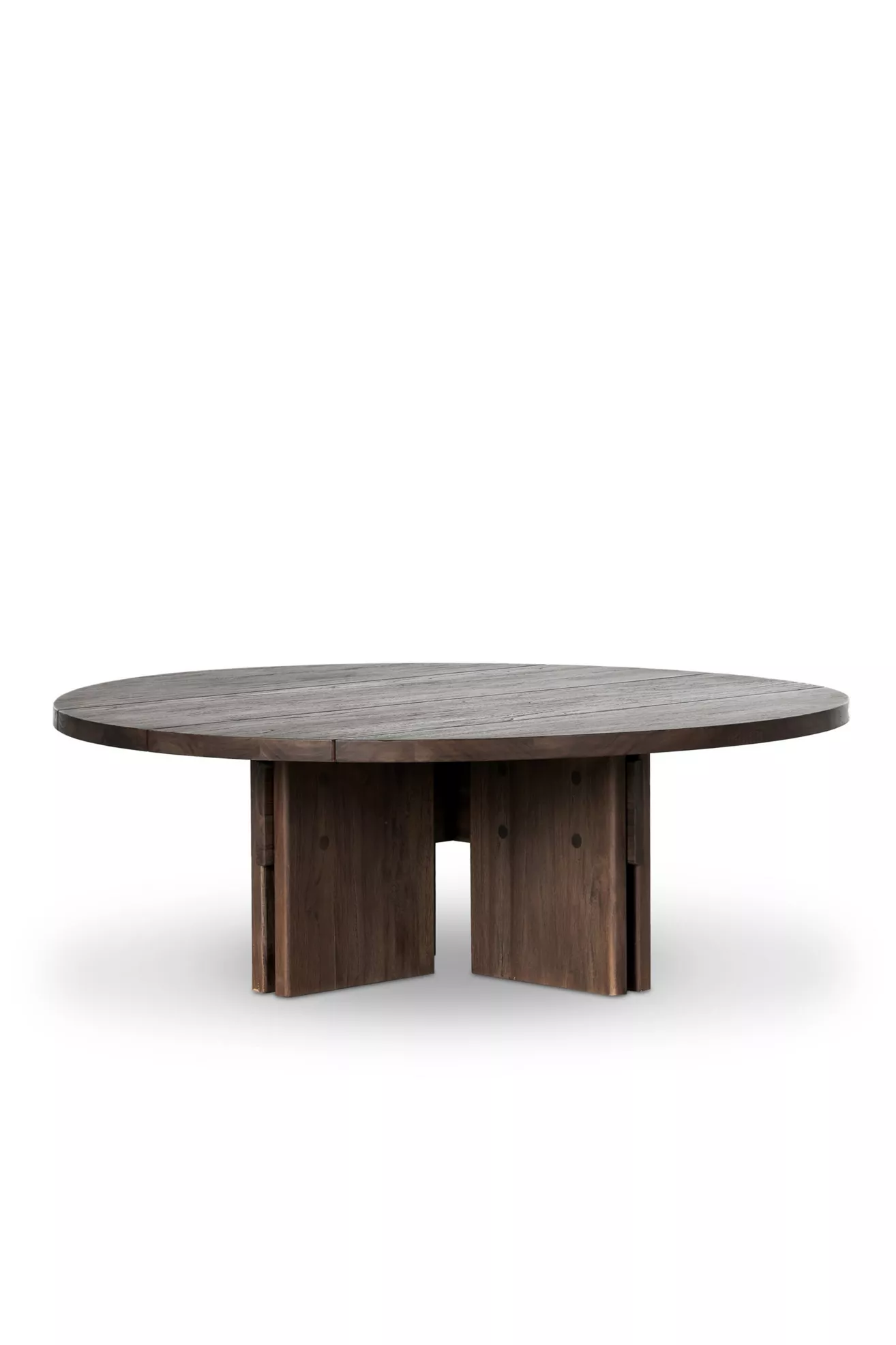 Railay round teak table from side angle