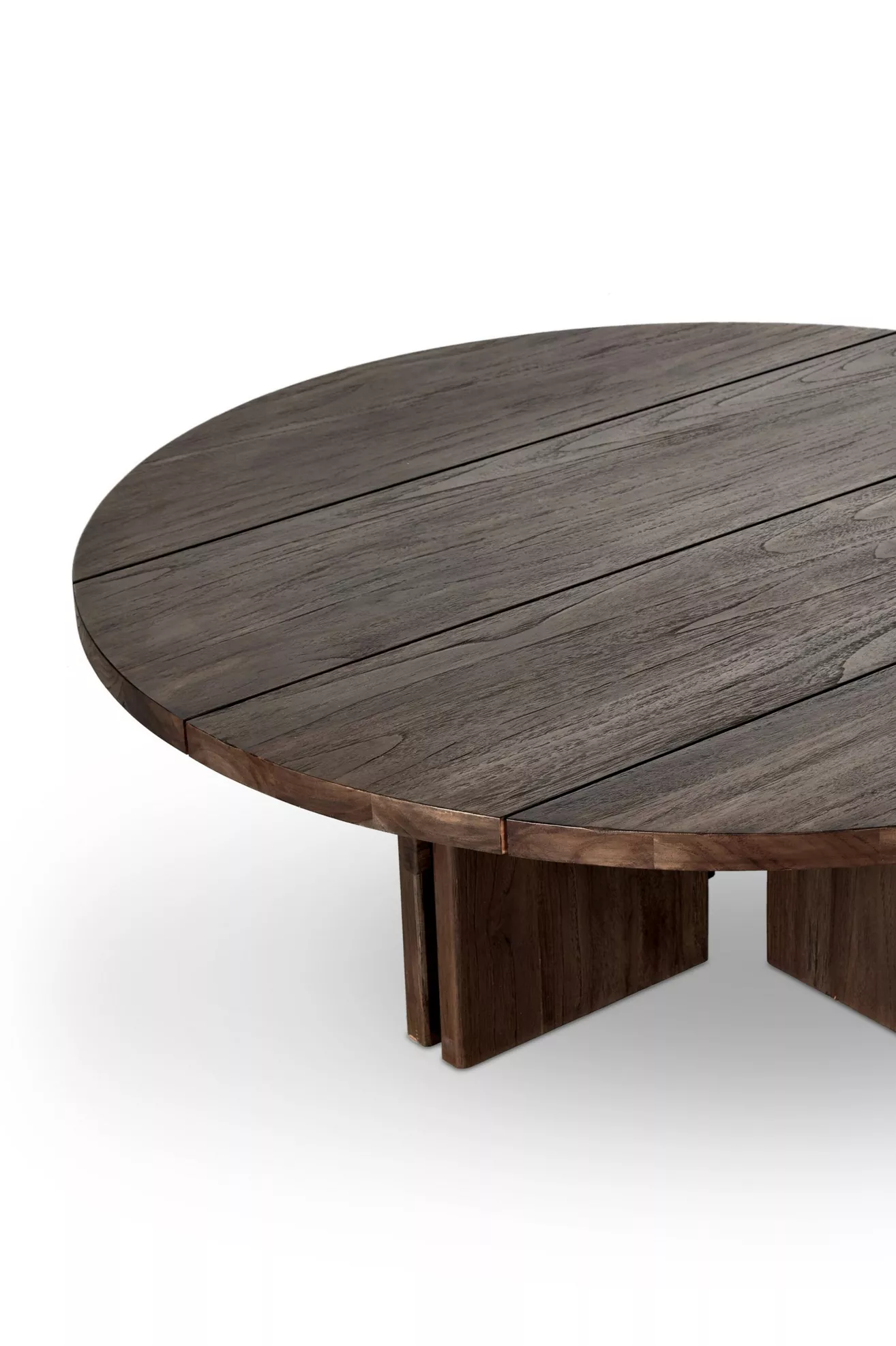 Detail of teak tabletop showing plank seams