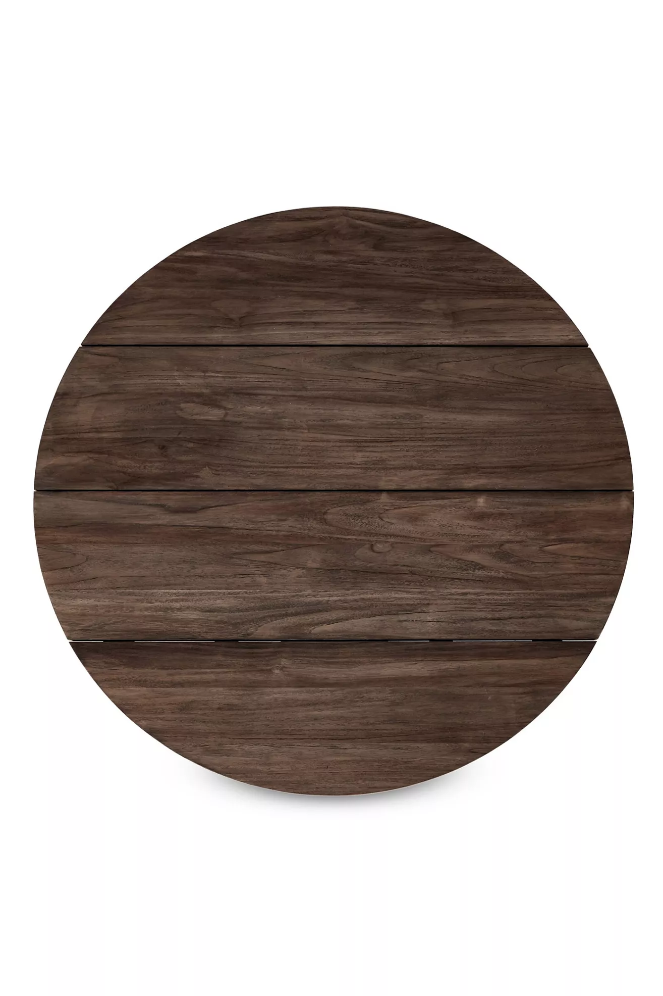 Round teak wood tabletop surface details
