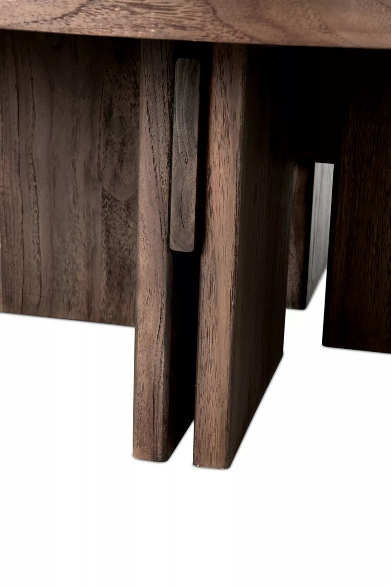 Close-up of wood join in table base