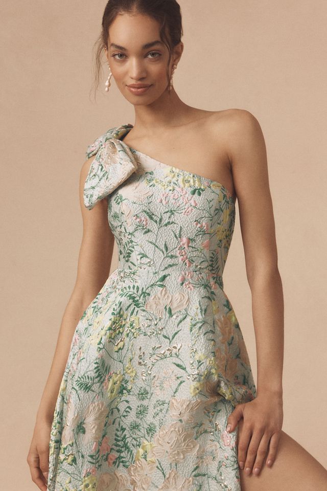 【MACDUGGAL】マック・ダガル ワンショルダー Aラインドレス Mac Duggal One-Shoulder Bow Floral Brocade A-Line Maxi Dress